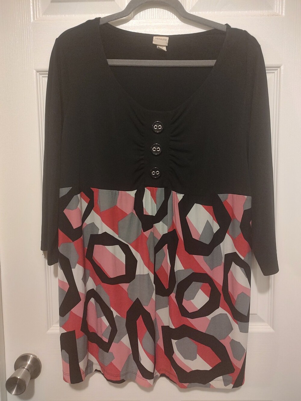 Venezia Black Tunic with Red and Gray Geometric Print